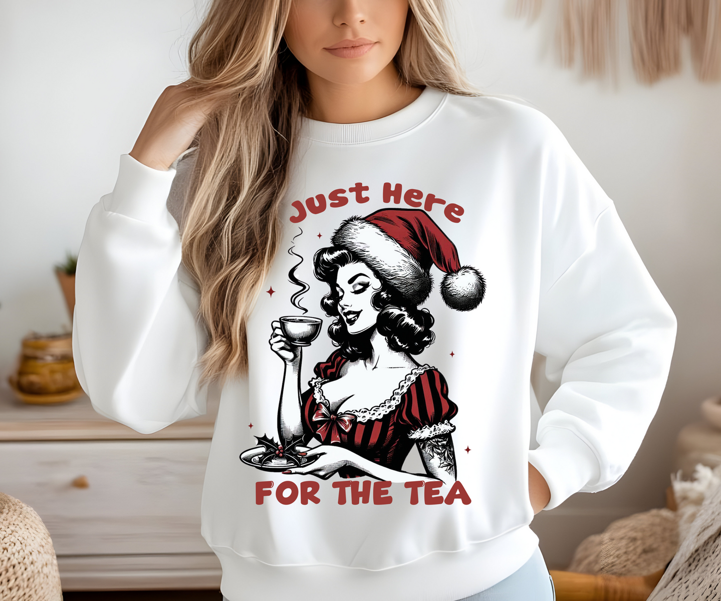 Women's Funny Christmas T-Shirt | Jolly Christmas Shirt | Just Here For The Tea